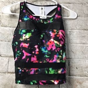 Fabletics Cropped Bra Tank Floral w Sheer Sz Small